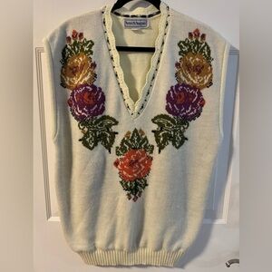 VTG Norton McNaughton Floral Embroidered Sweater Vest 80s Grannycore Teachercore